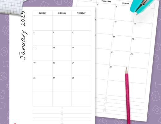 Pocket Blank Monthly Calendar 2025 Printable Free Minimalist Templates