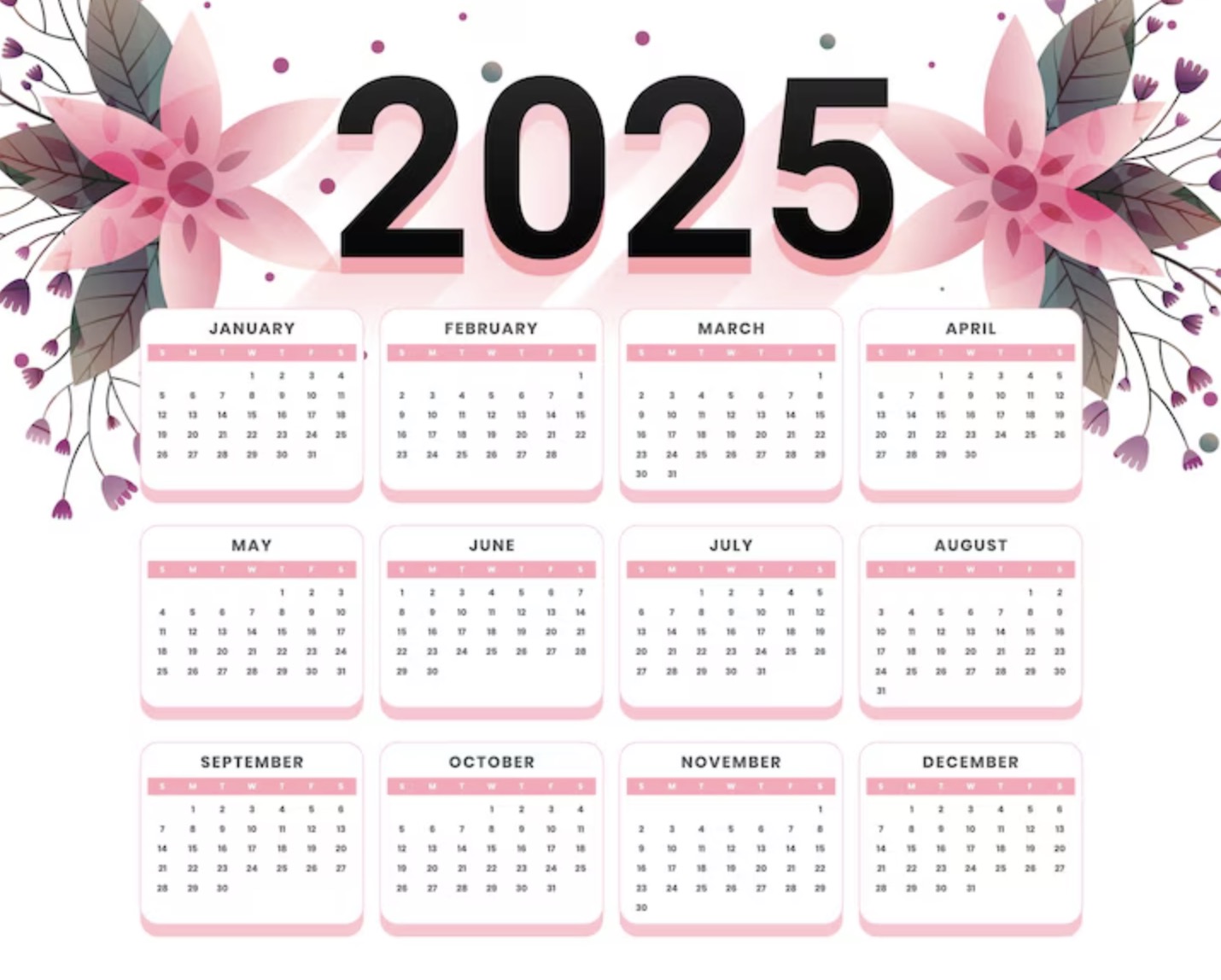 pink calendar 2025