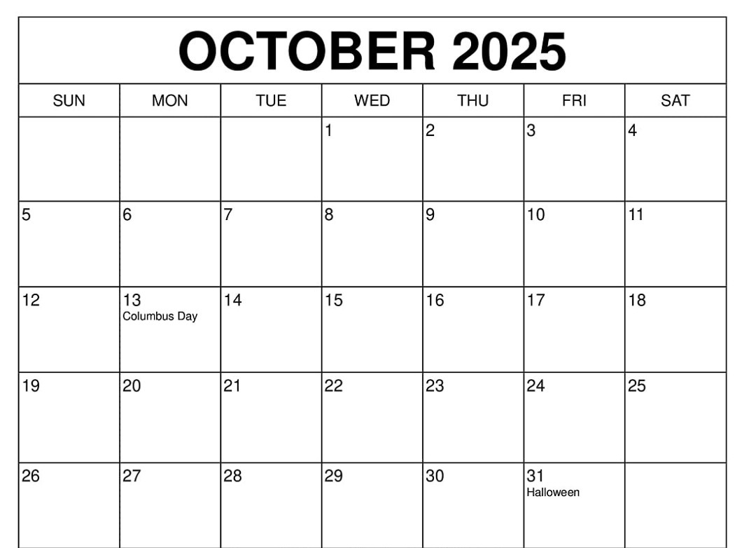 Free Printable October 2025 Calendar PDF Free Printable October 2025 Calendar PDF