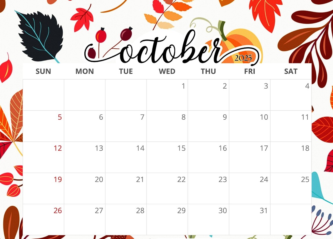 October 2025 Calendar Printable with Holidays October 2025 Calendar Printable with Holidays