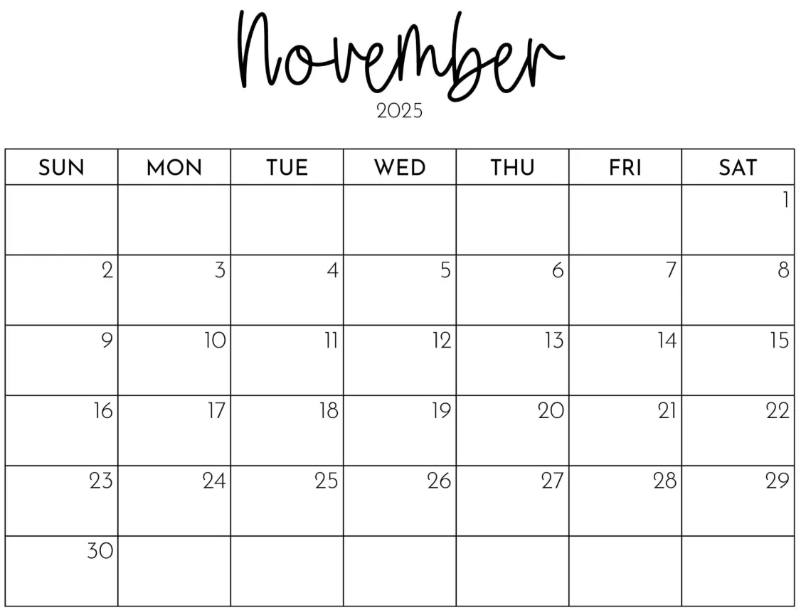 All in one November 2025 calendar template with U.S. holidays