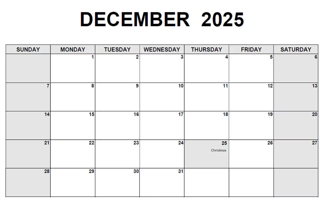 December 2025 calendar with reminders and budget tracking space