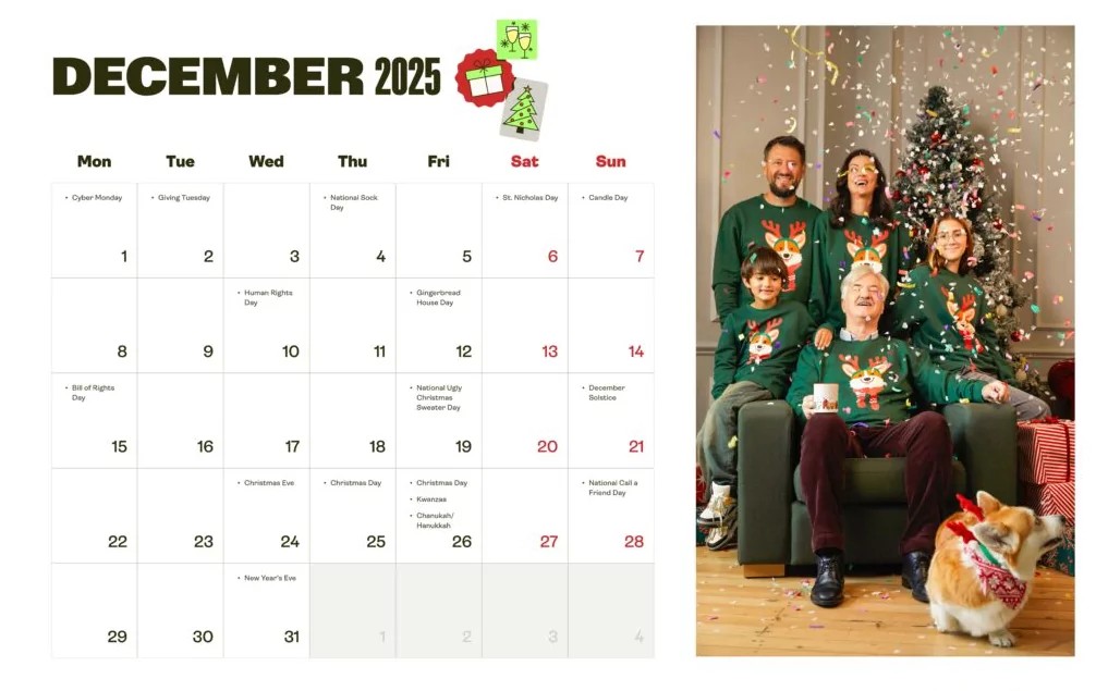 December 2025 Calendar with Christmas – Holiday Planner
