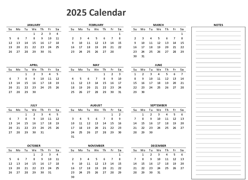 Editable blank 2025 calendar PDF for home and work planning