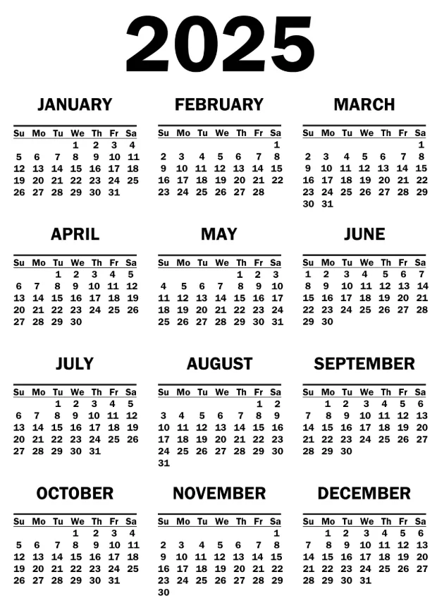 Free printable 2025 calendar with U.S. holidays in minimalist design