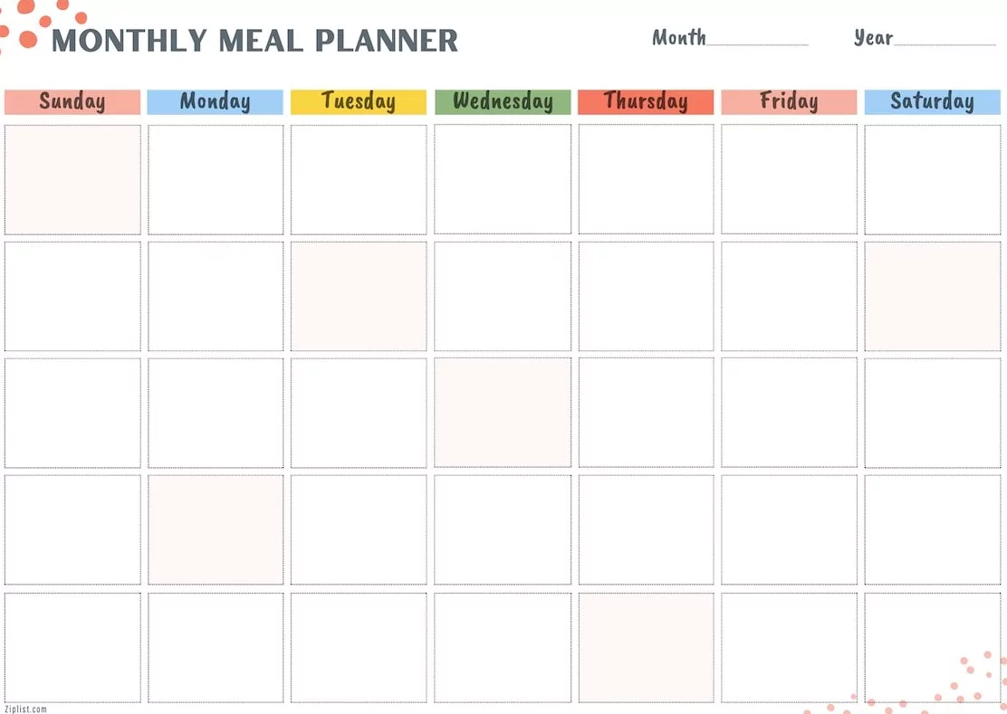 2025 Meal Planning Calendar showcasing monthly food prep ideas for organized meals