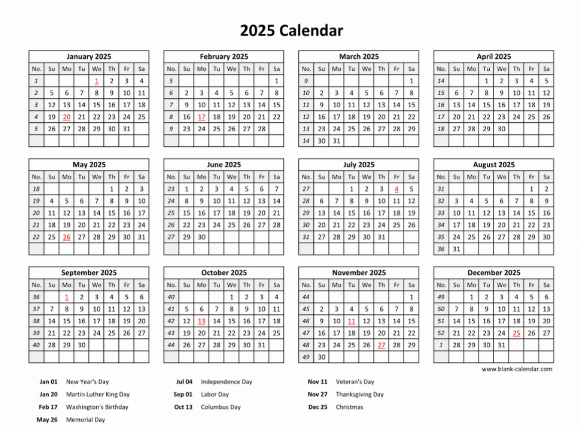 2025 US federal holiday calendar overview