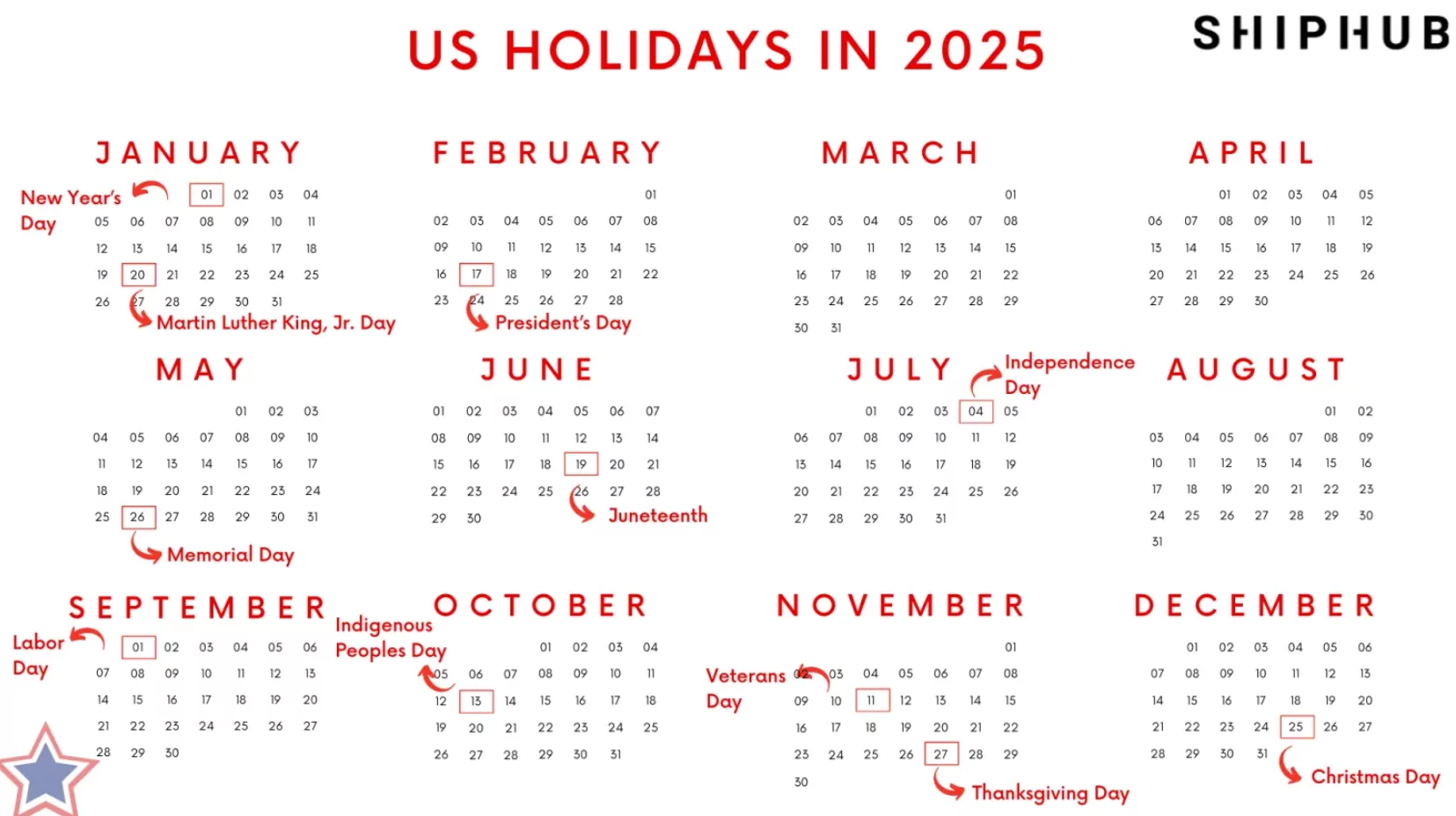 Printable 2025 US federal holiday schedule for businesses