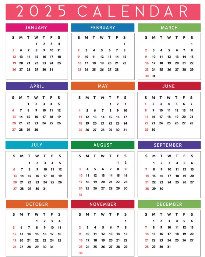 free 2025 calendar printable portrait and landscape format word
