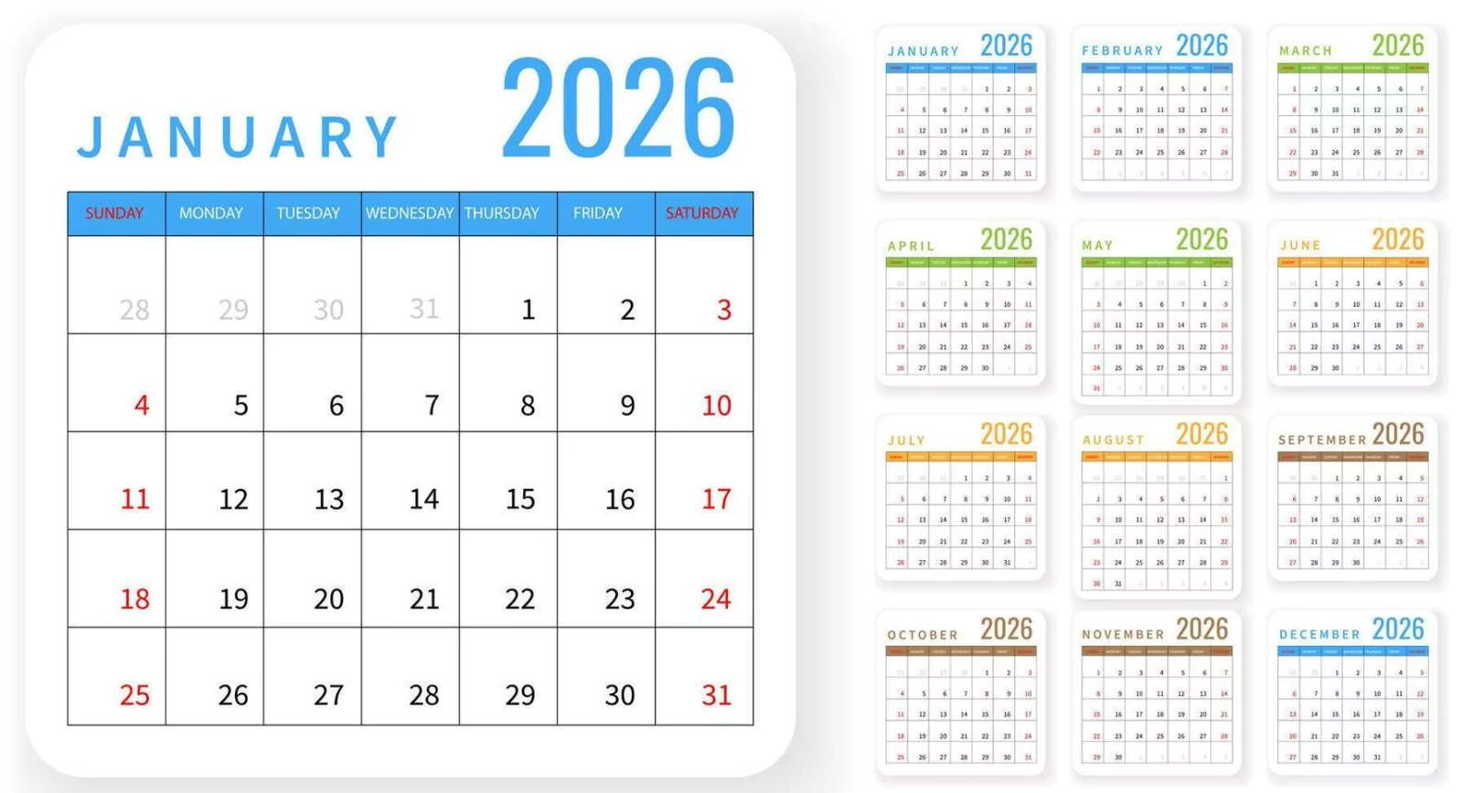 Minimalist Printable Calendar 2026 – Clean Design Templates