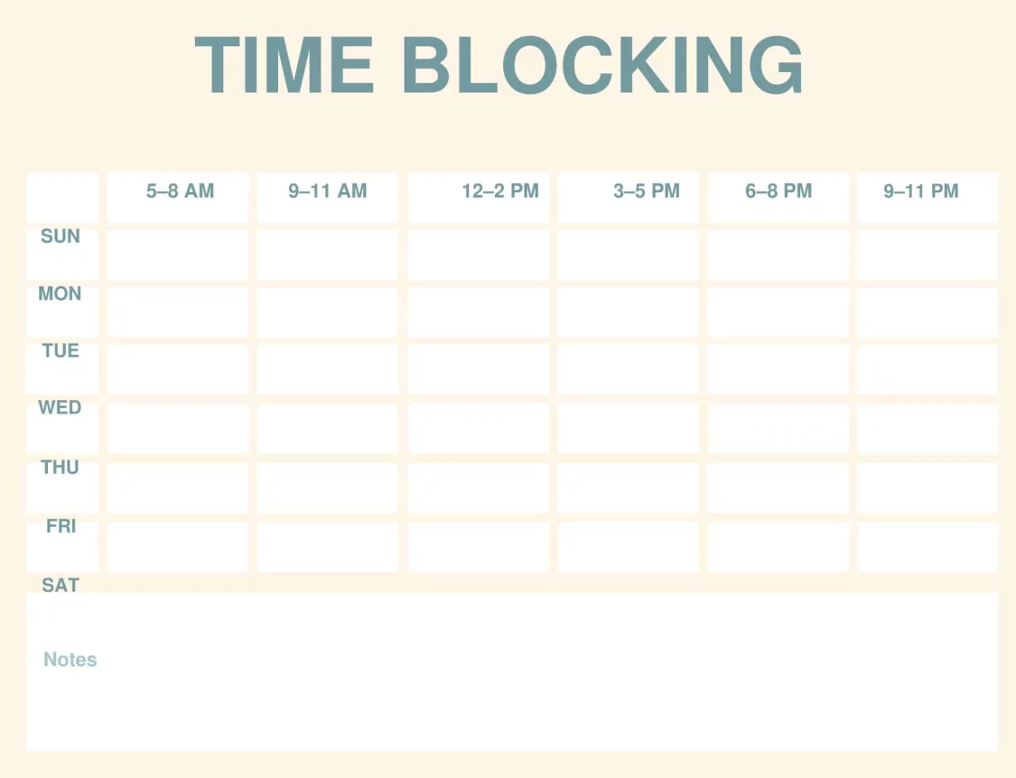 time blocking calendar printable