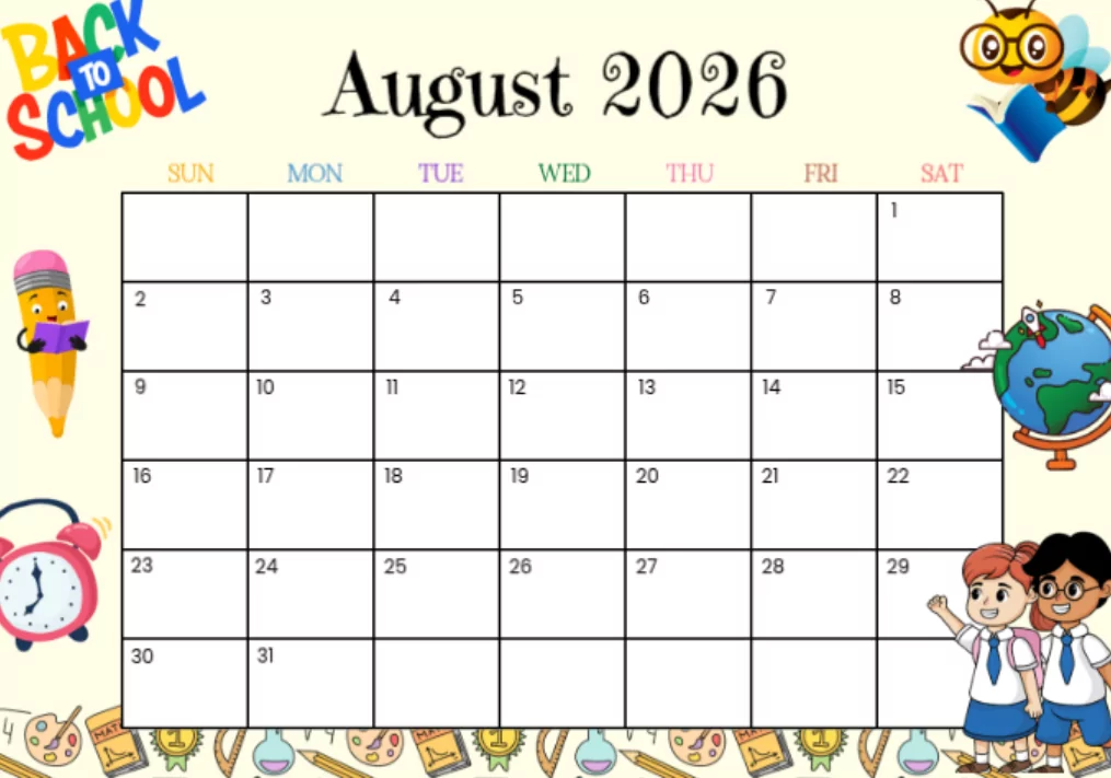 august 2026 calendar back to school planning guide family schedule