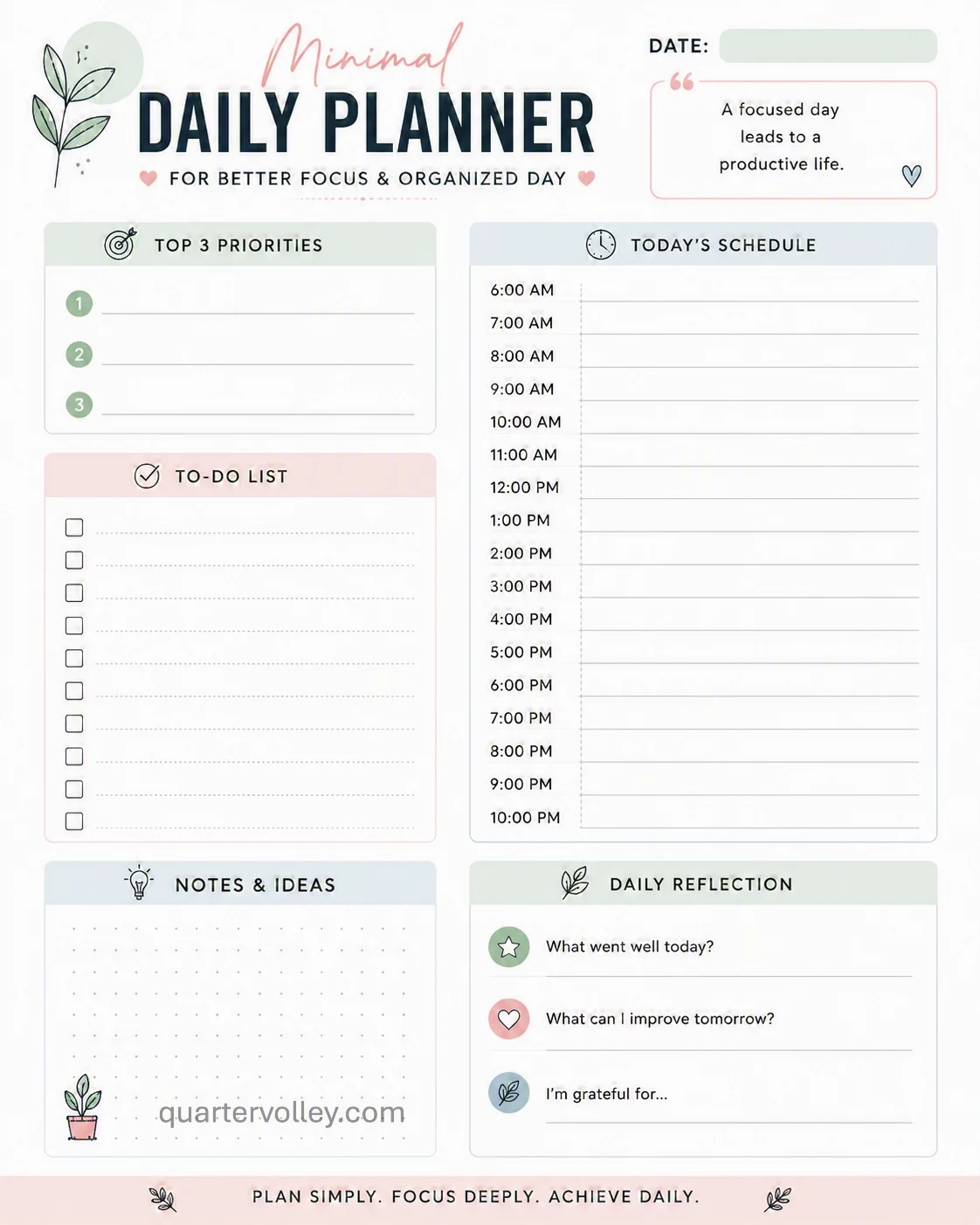 Minimal Daily Planner Printable